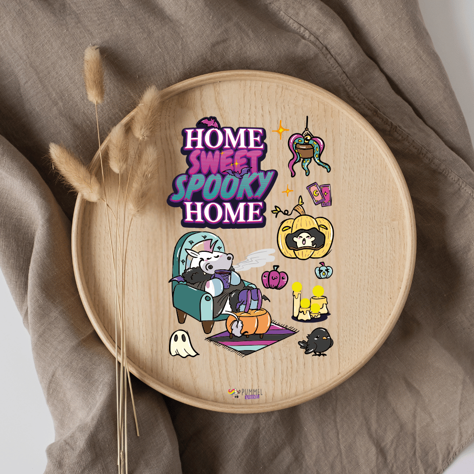 Bügelbild - Pummeleinhorn - Home Sweet Spooky - ca. 20x28,7cm