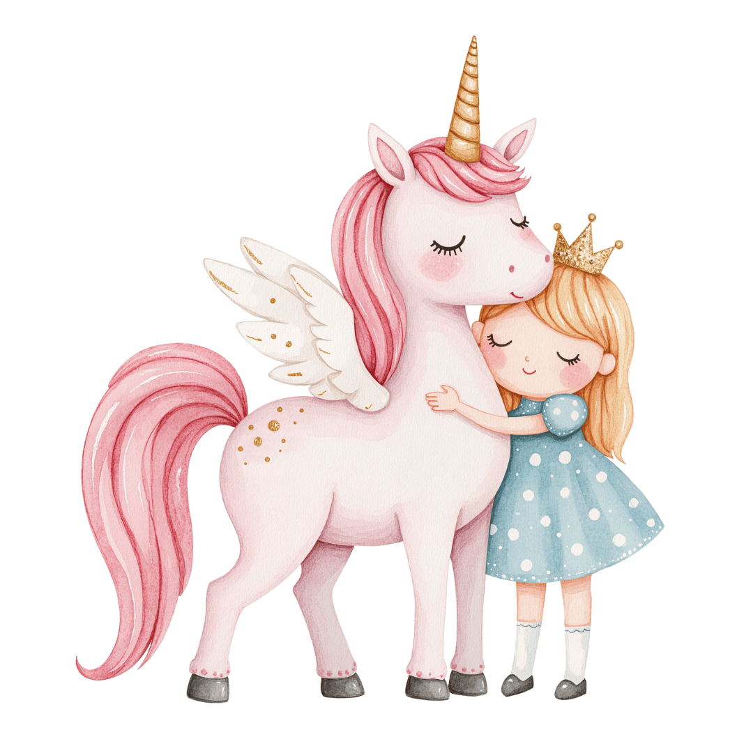 Bügelbild - Prinzessin mit Einhorn - ca. 13x14,8cm