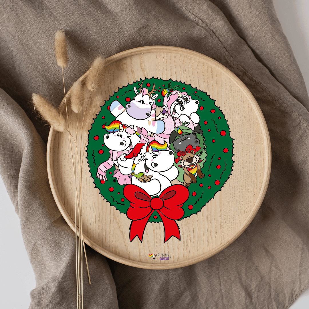 Bügelbild - Pummeleinhorn - Weihnachtskranz - ca. 11,2x12,5cm