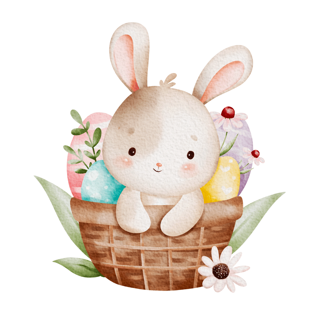 Bügelbild - Hase Osterkorb - ca. 11,2x12cm