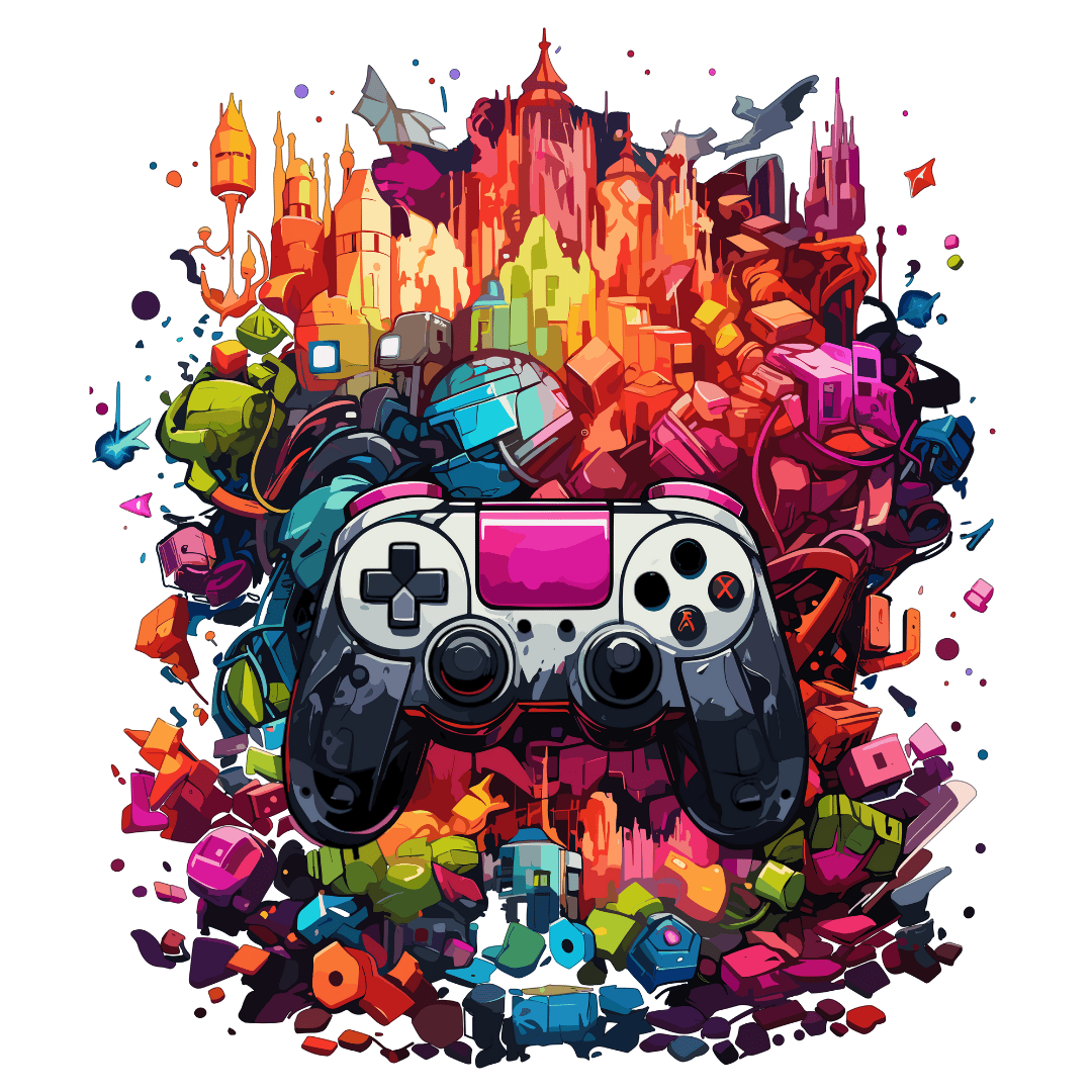 Bügelbild - Plott - Controller bunter Hintergrund - 12cm x 14cm