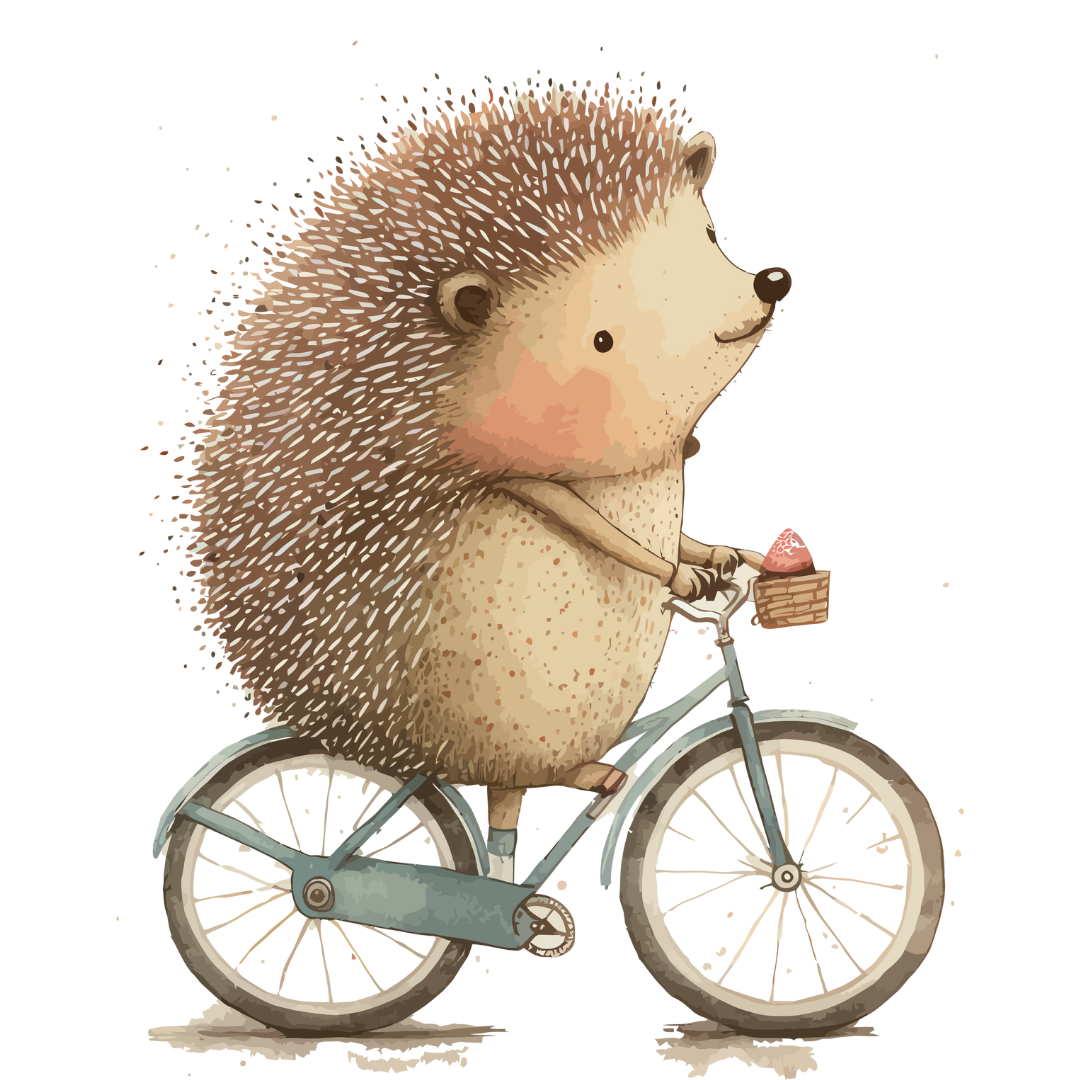 Bügelbild - Plott -  Igel auf dem Fahrrad - 8,6cm x 11cm