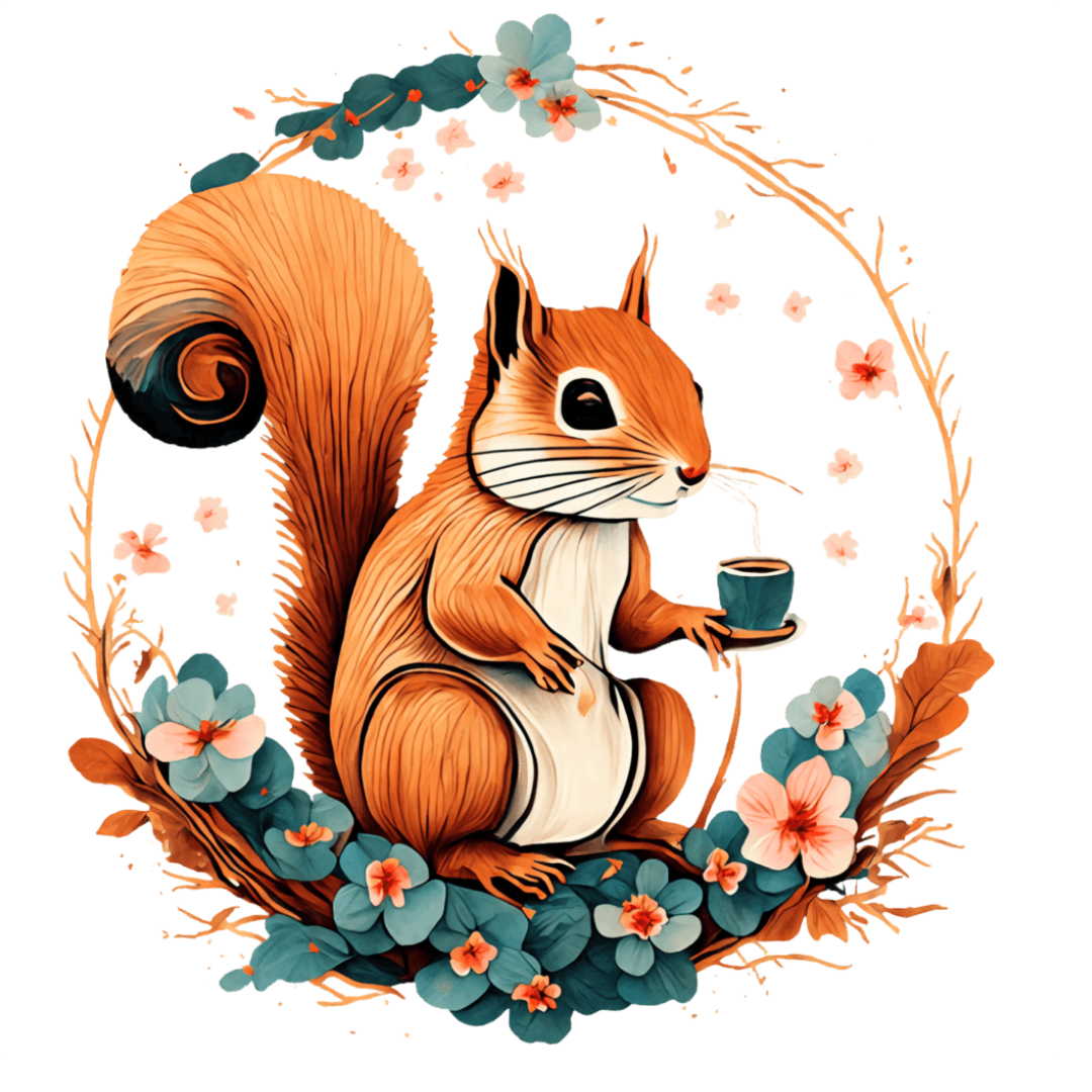 Bügelbild - Plott - Eichhörnchen Teetasse - 12,5cm x 12,5cm