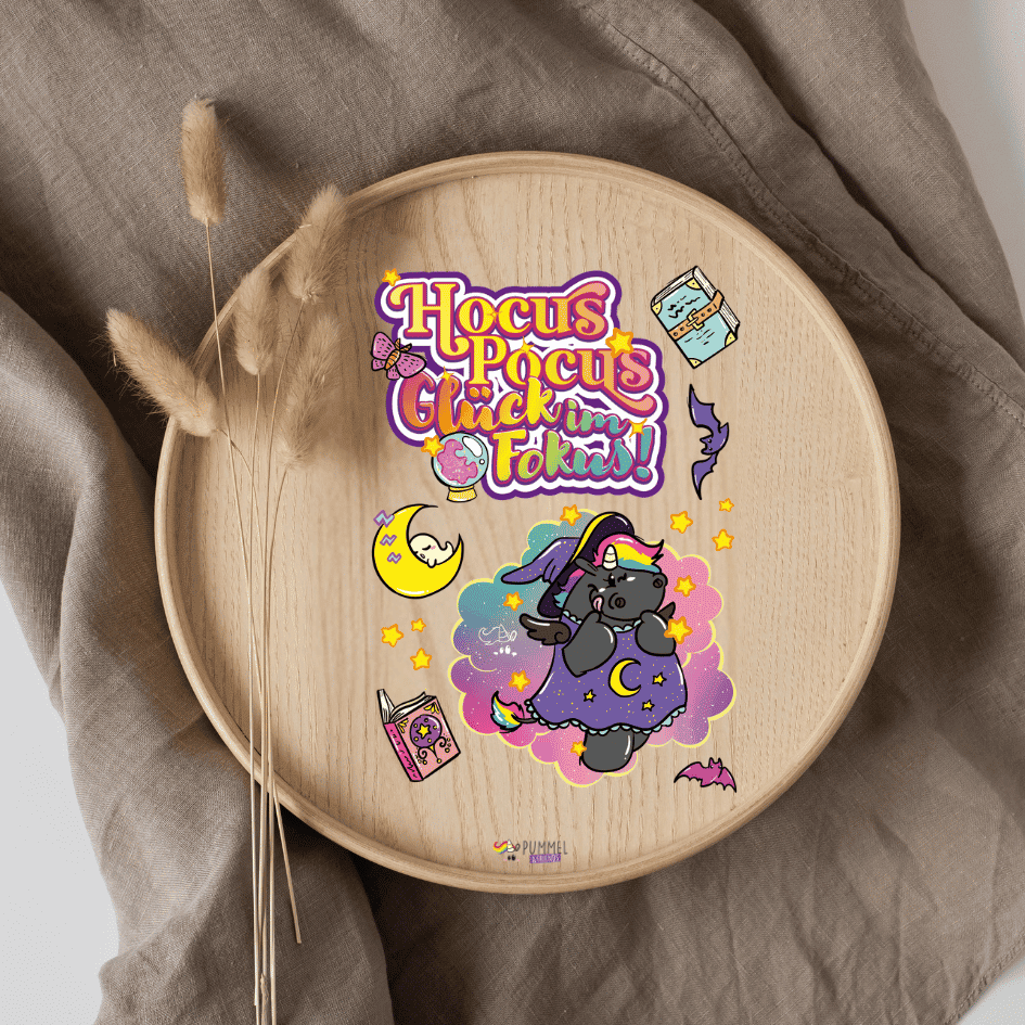 Bügelbild - Pummeleinhorn - Hocus Pocus - ca. 20x28,7cm