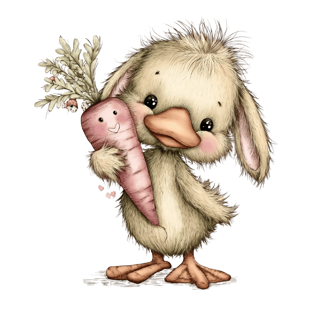 Bügelbild - Ente mit Möhre - ca. 12,9x14,3cm